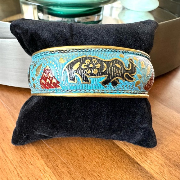 Artisan Nepal Brass Painted Elephant Cuff Bracelet - Picture 5 of 7